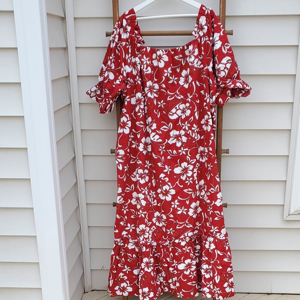 Red Floral Off-Shoulder Maxi Dress with Ruffle Hem